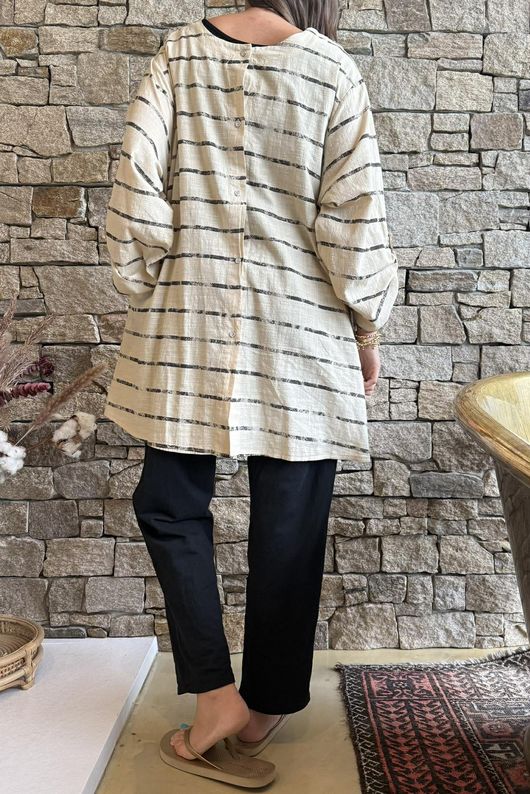 Porto Button Back Breton Tunic Sandstone 